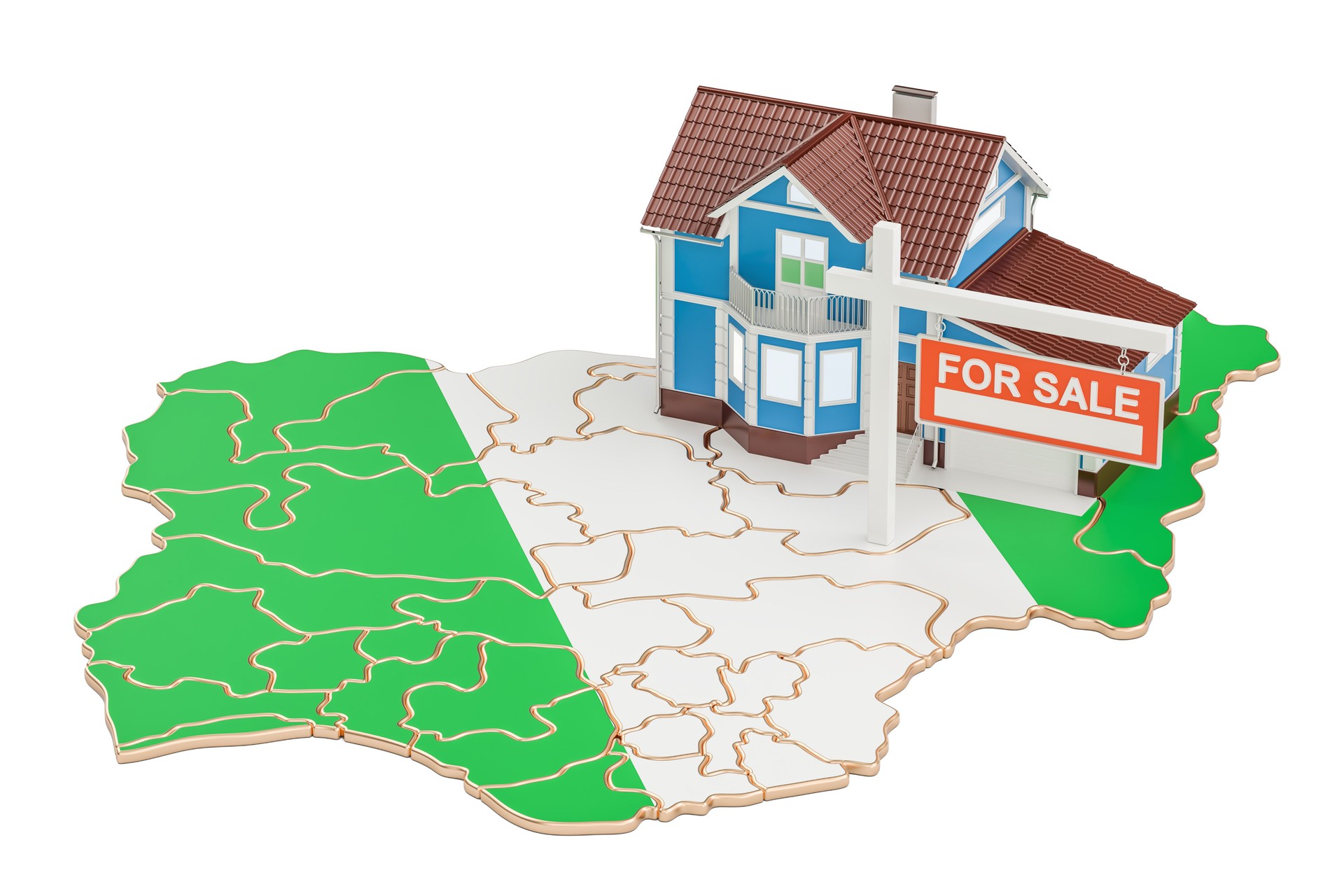 Property for sale and rent in Nigeria concept. Real Estate Sign, 3D rendering isolated on white background